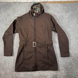 Nike ACG Jacket Womens Large Brown Softshell Hooded Belted Long Fleece Lined